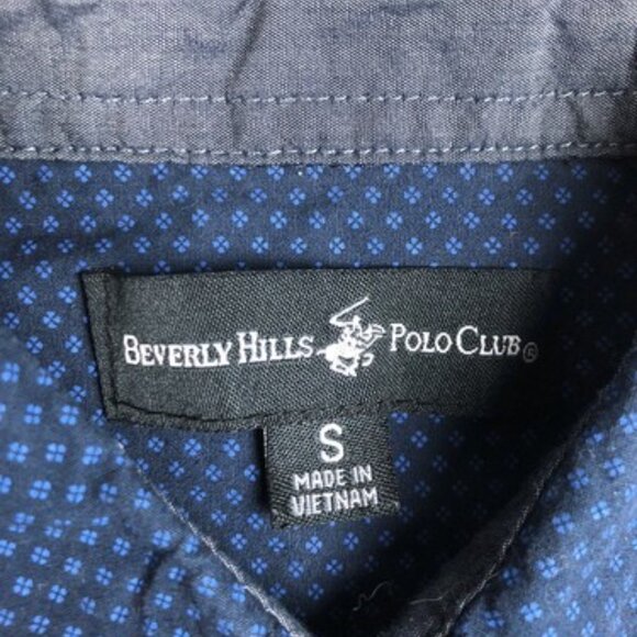 Beverly Hills Polo Club Blue Short Sleeve Button Up Shirt Small Casual Geometric - Picture 3 of 7